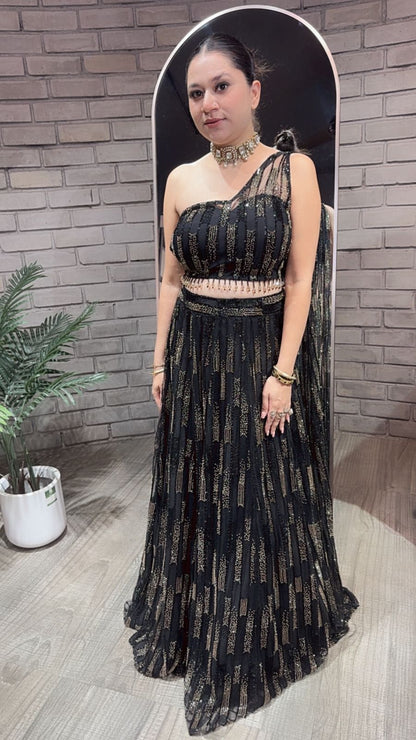Ebony Black Katdana Designer Lengha
