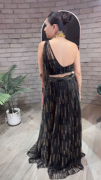 Ebony Black Katdana Designer Lengha