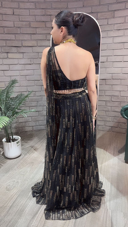 Ebony Black Katdana Designer Lengha