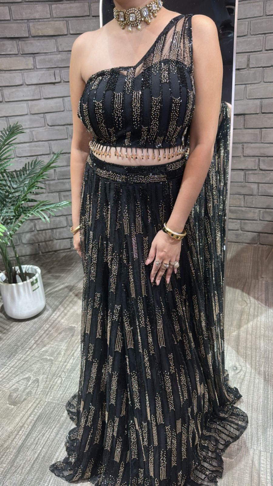 Ebony Black Katdana Designer Lengha