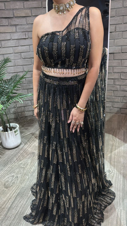 Ebony Black Katdana Designer Lengha