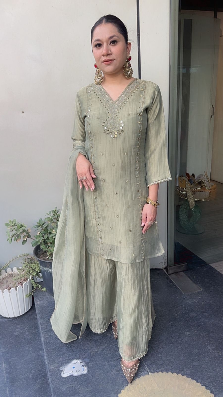Chanchal pista Cotton Shimmer Designer Suit