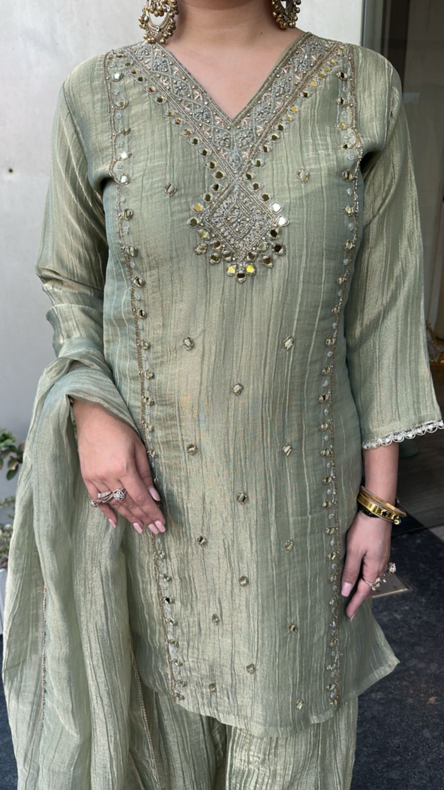 Chanchal pista Cotton Shimmer Designer Suit