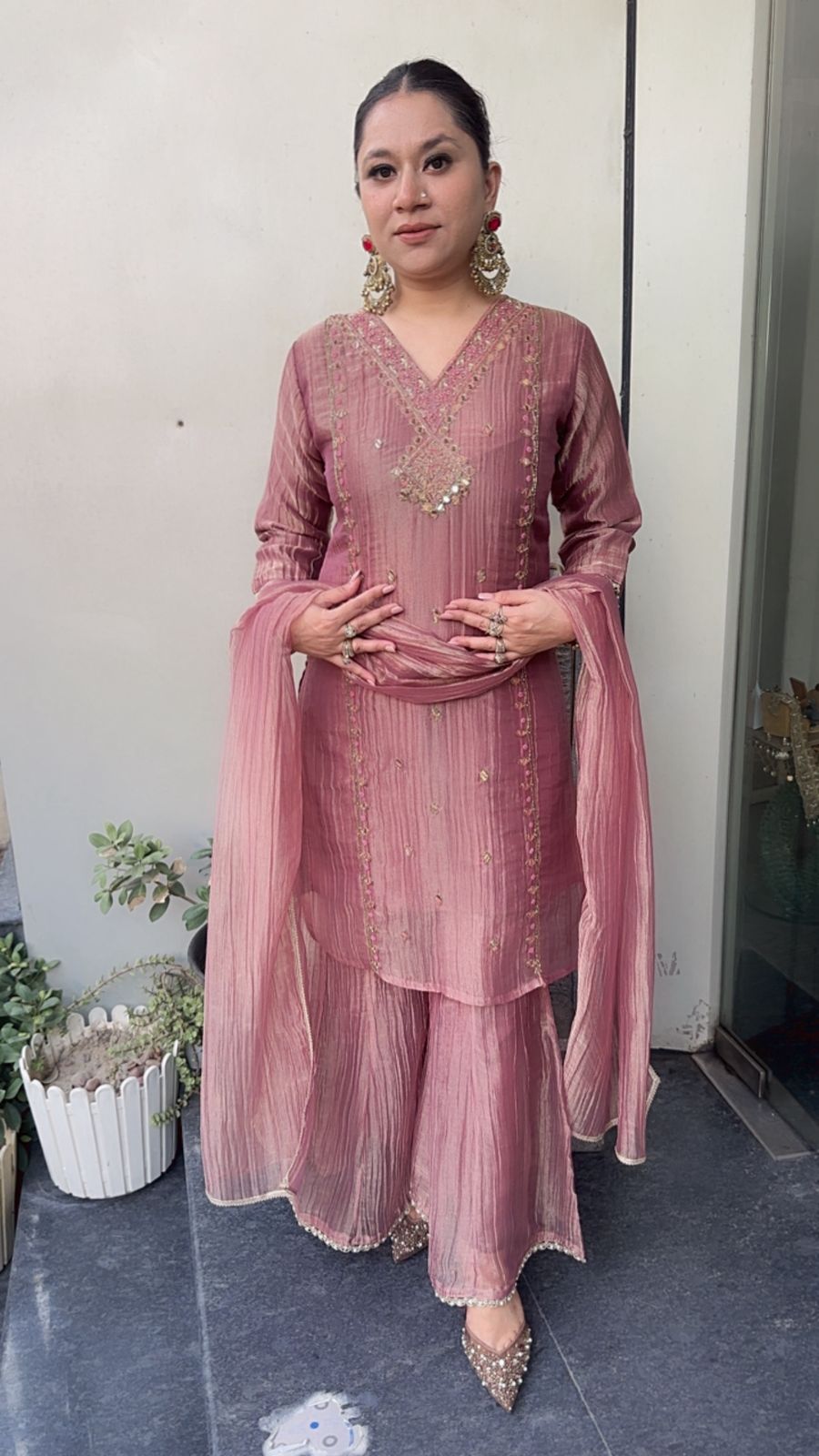 Chanchal pink Cotton Shimmer Designer Suit