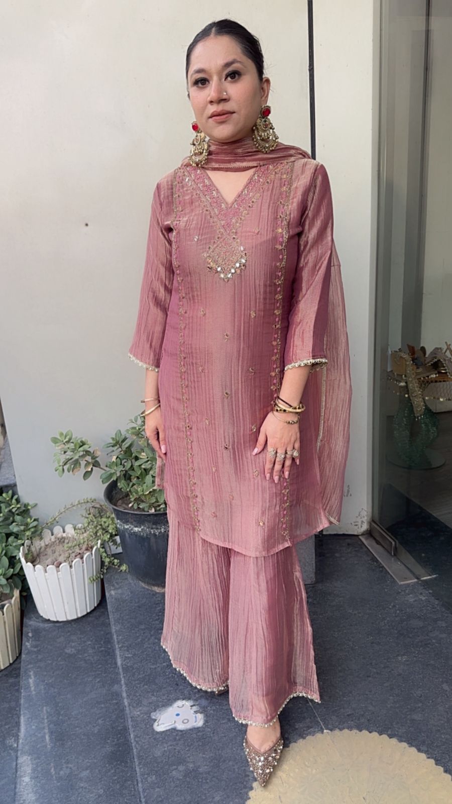 Chanchal pink Cotton Shimmer Designer Suit
