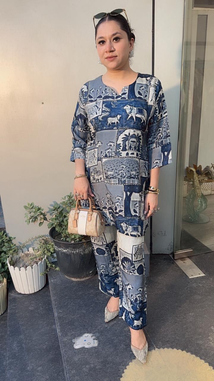 Milk Navy Blue Ajrakh print Cordset