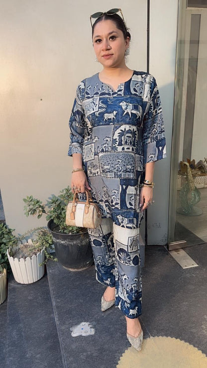 Milk Navy Blue Ajrakh print Cordset