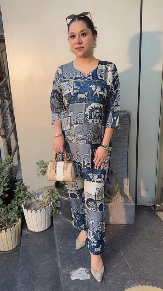 Milk Navy Blue Ajrakh print Cordset