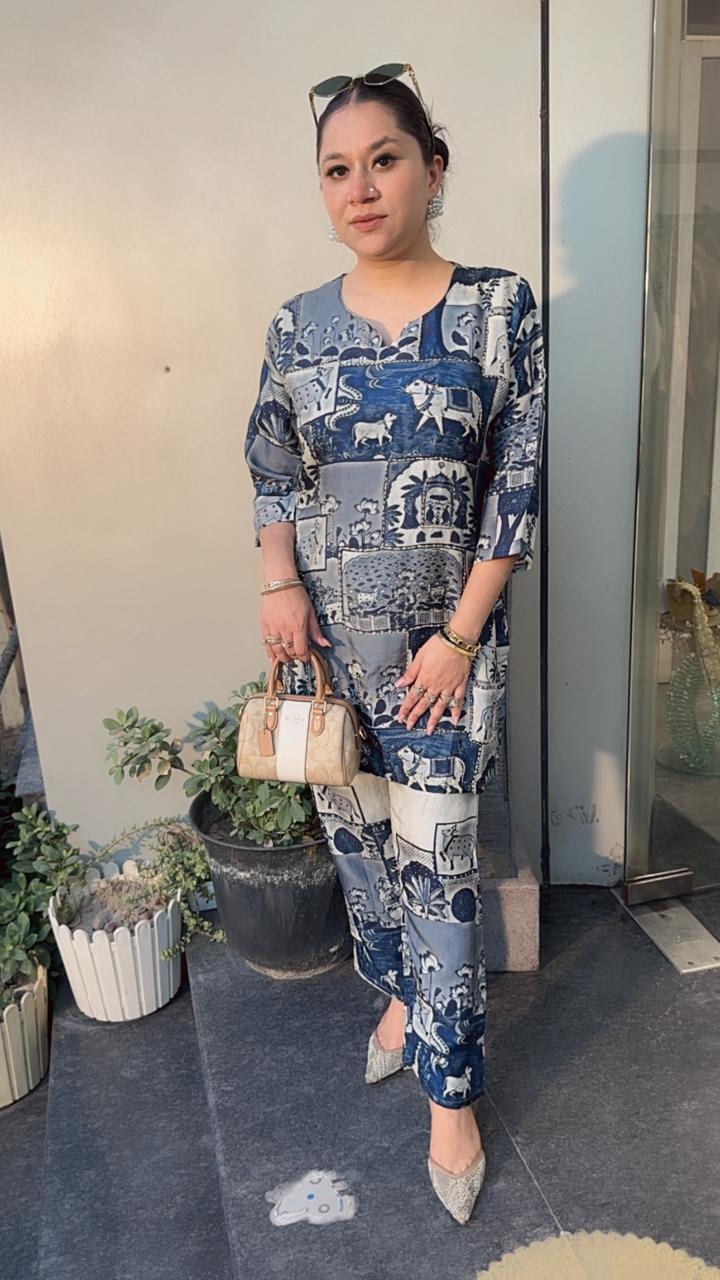 Milk Navy Blue Ajrakh print Cordset