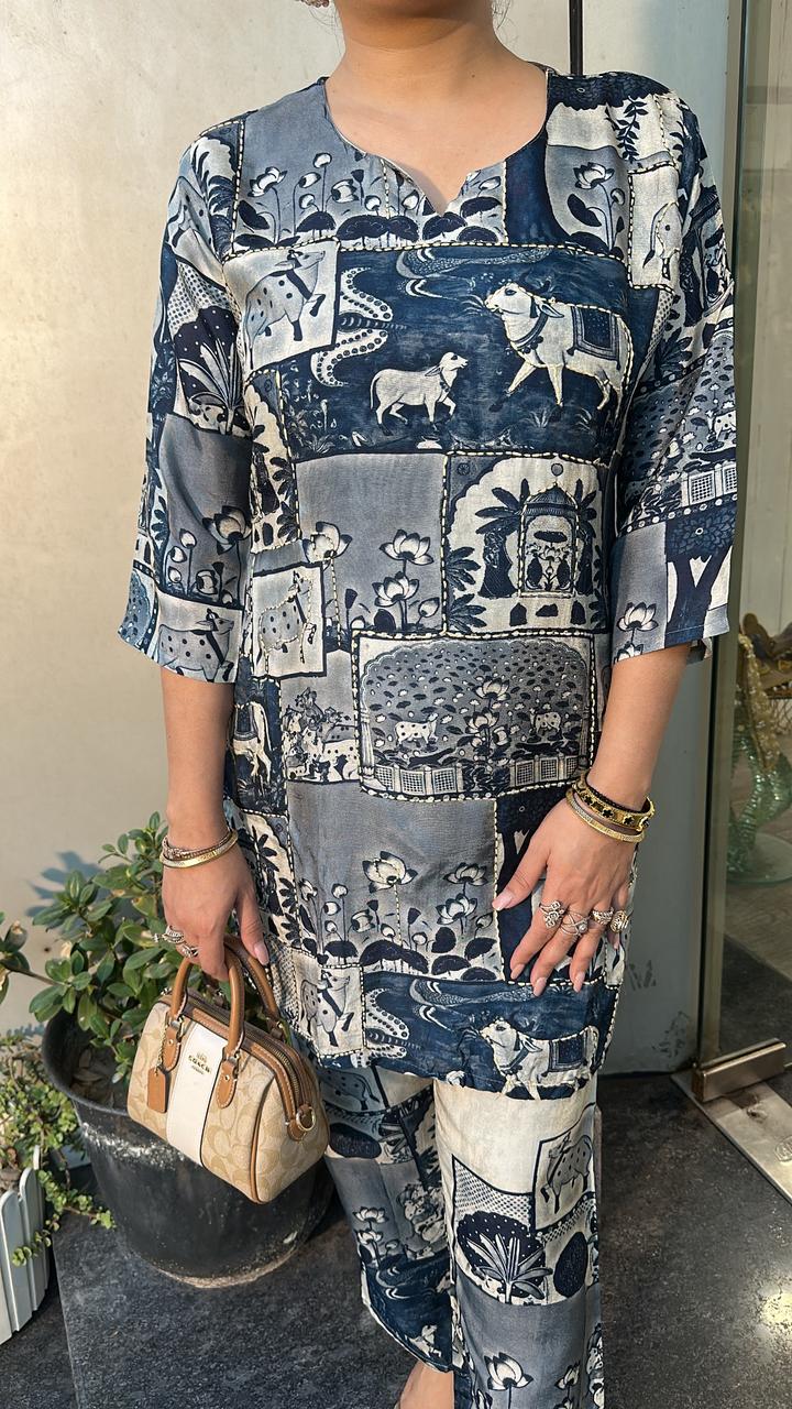 Milk Navy Blue Ajrakh print Cordset