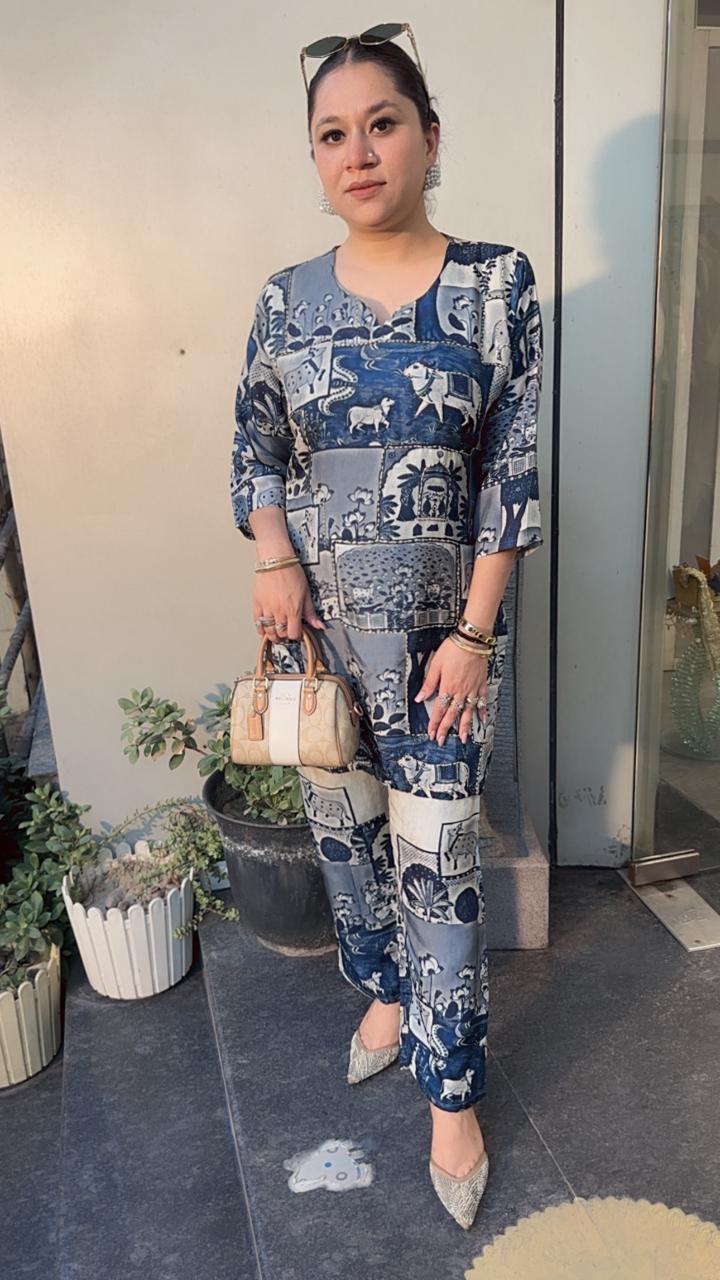 Milk Navy Blue Ajrakh print Cordset