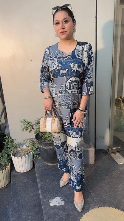 Milk Navy Blue Ajrakh print Cordset