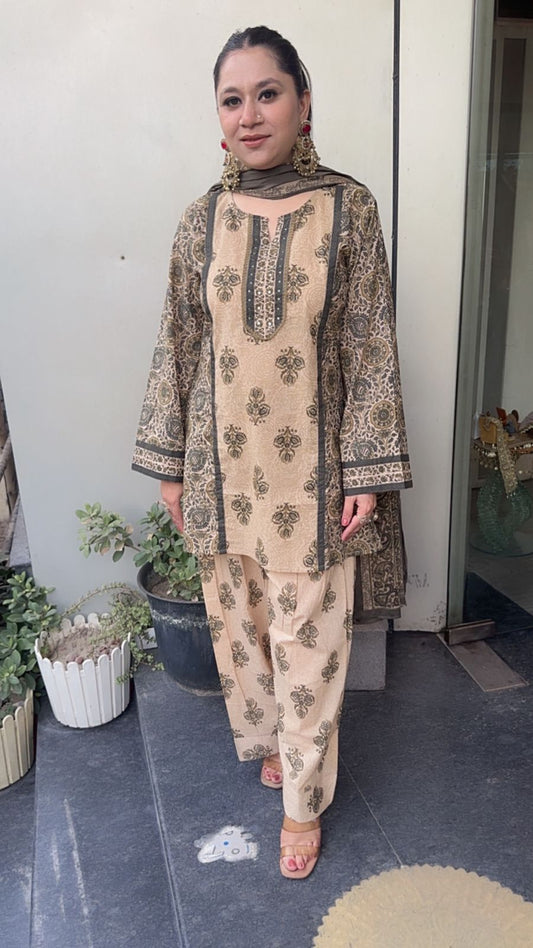 Devdas Beige Digital Farshi salwar Designer Suit