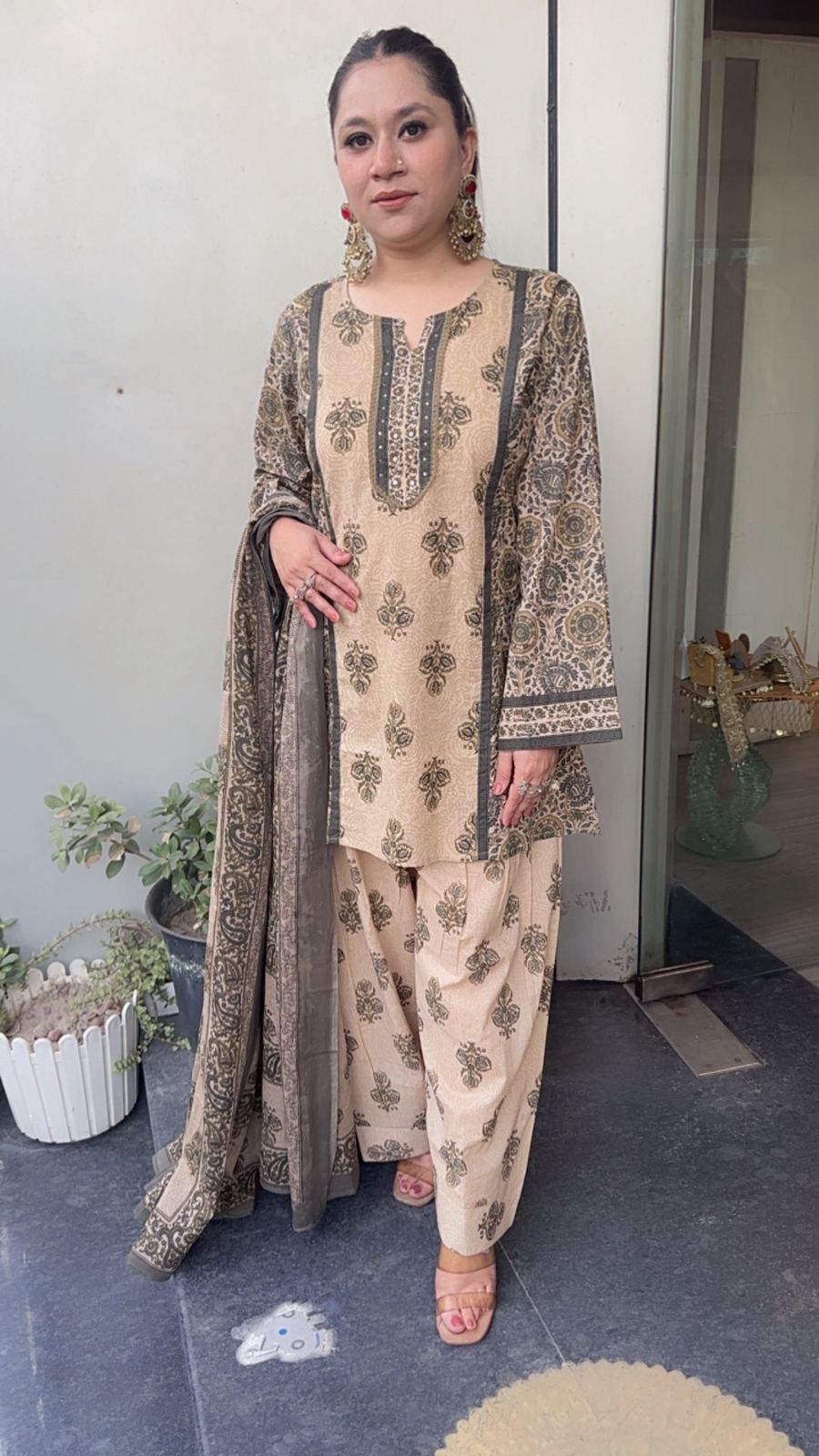 Devdas Beige Digital Farshi salwar Designer Suit