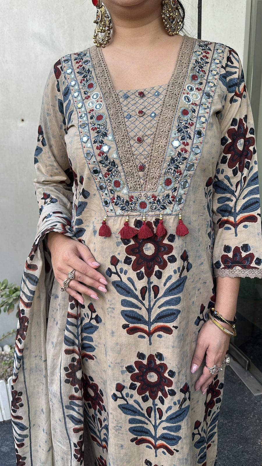 Tamana Beige Digital print Cotton Designer Suit