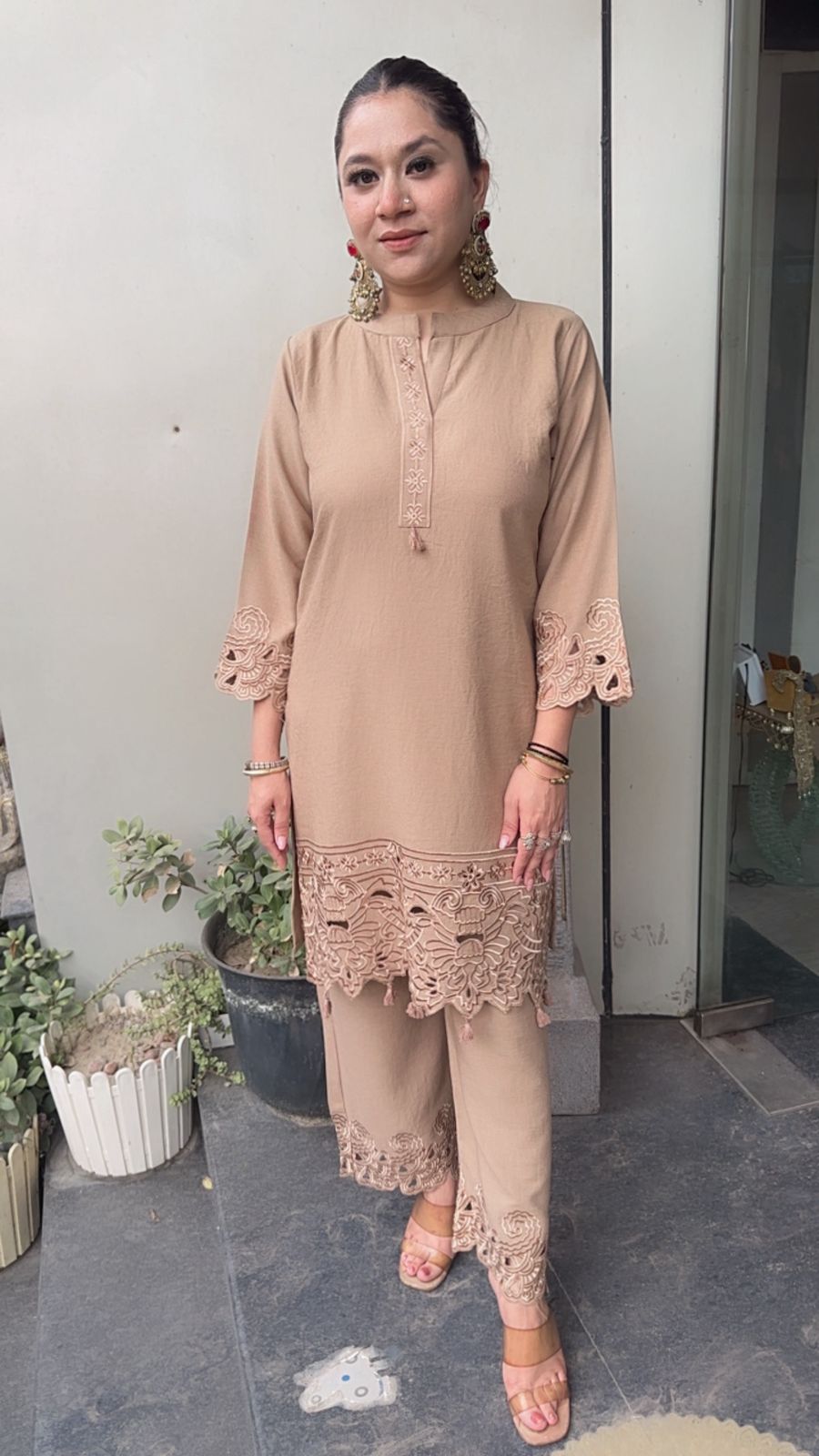 Kika Beige Cut work Designer Cordset