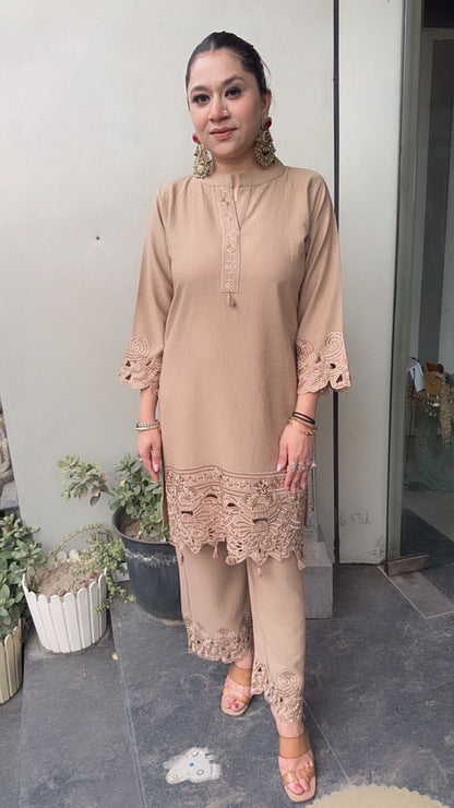 Kika Beige Cut work Designer Cordset