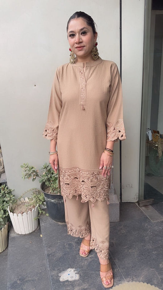 Kika Beige Cut work Designer Cordset