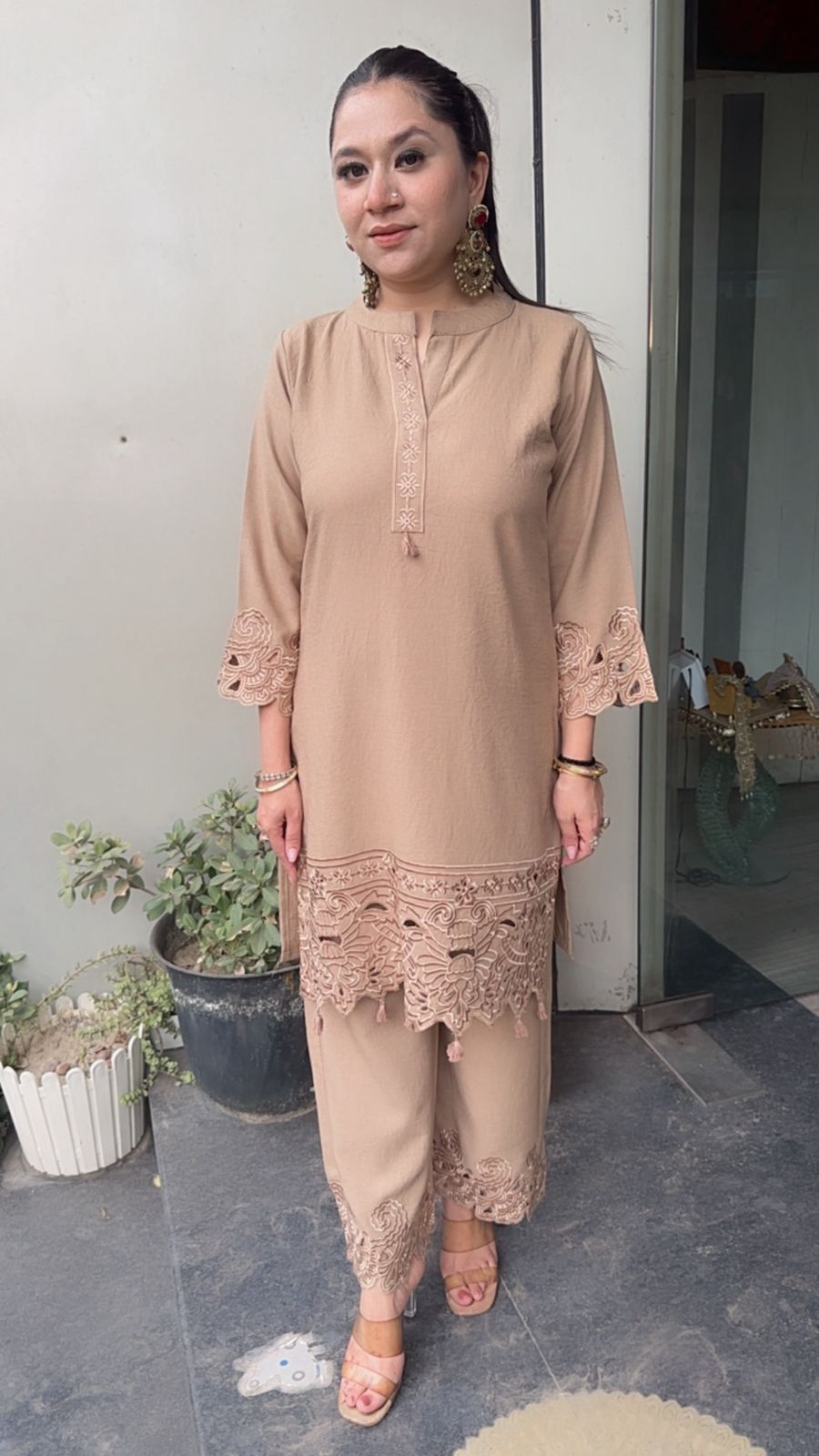 Kika Beige Cut work Designer Cordset