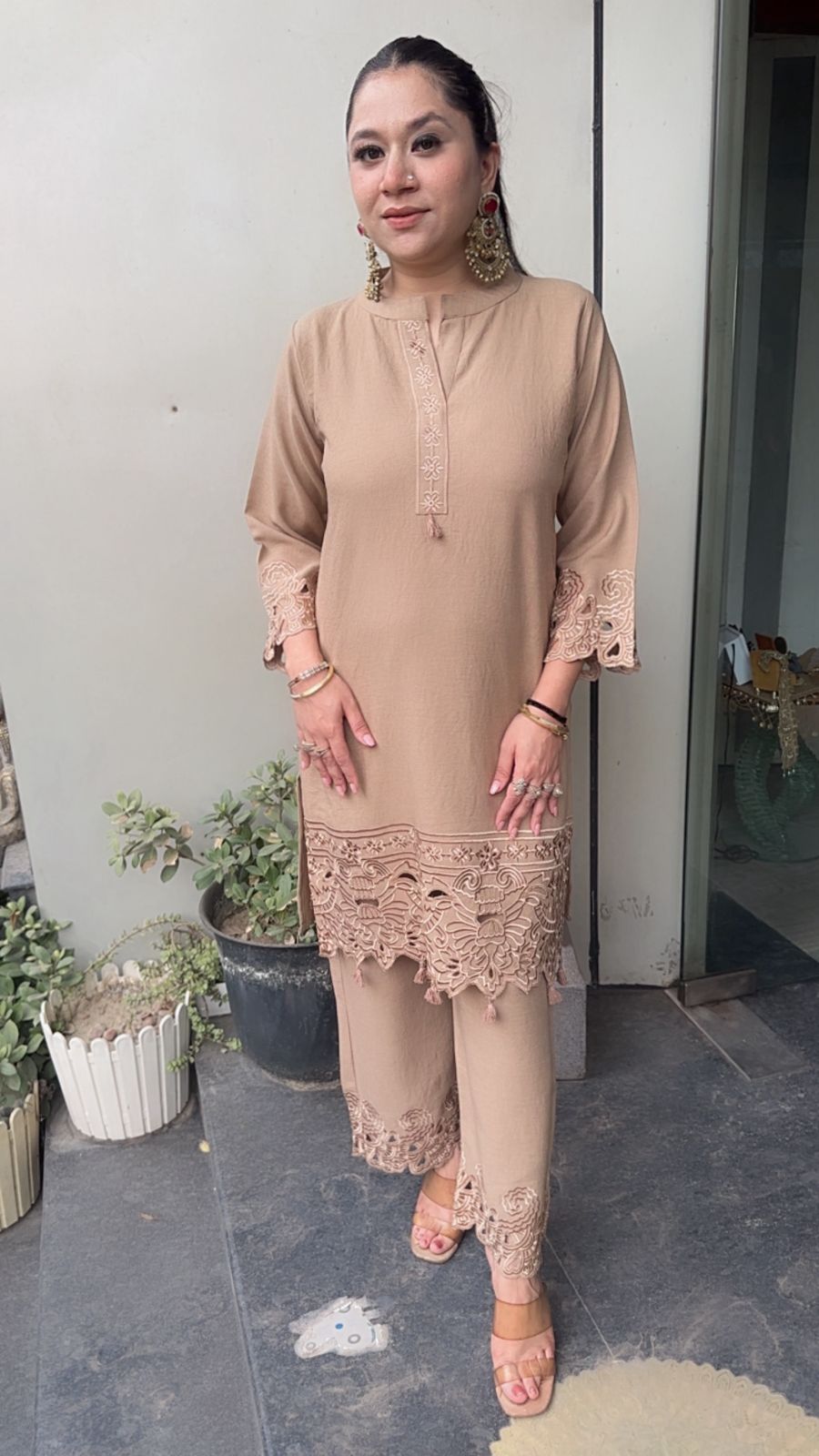 Kika Beige Cut work Designer Cordset