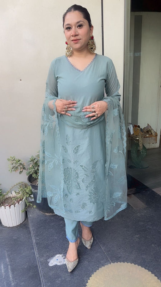 Titos Sea Blue Applique Designer Suit
