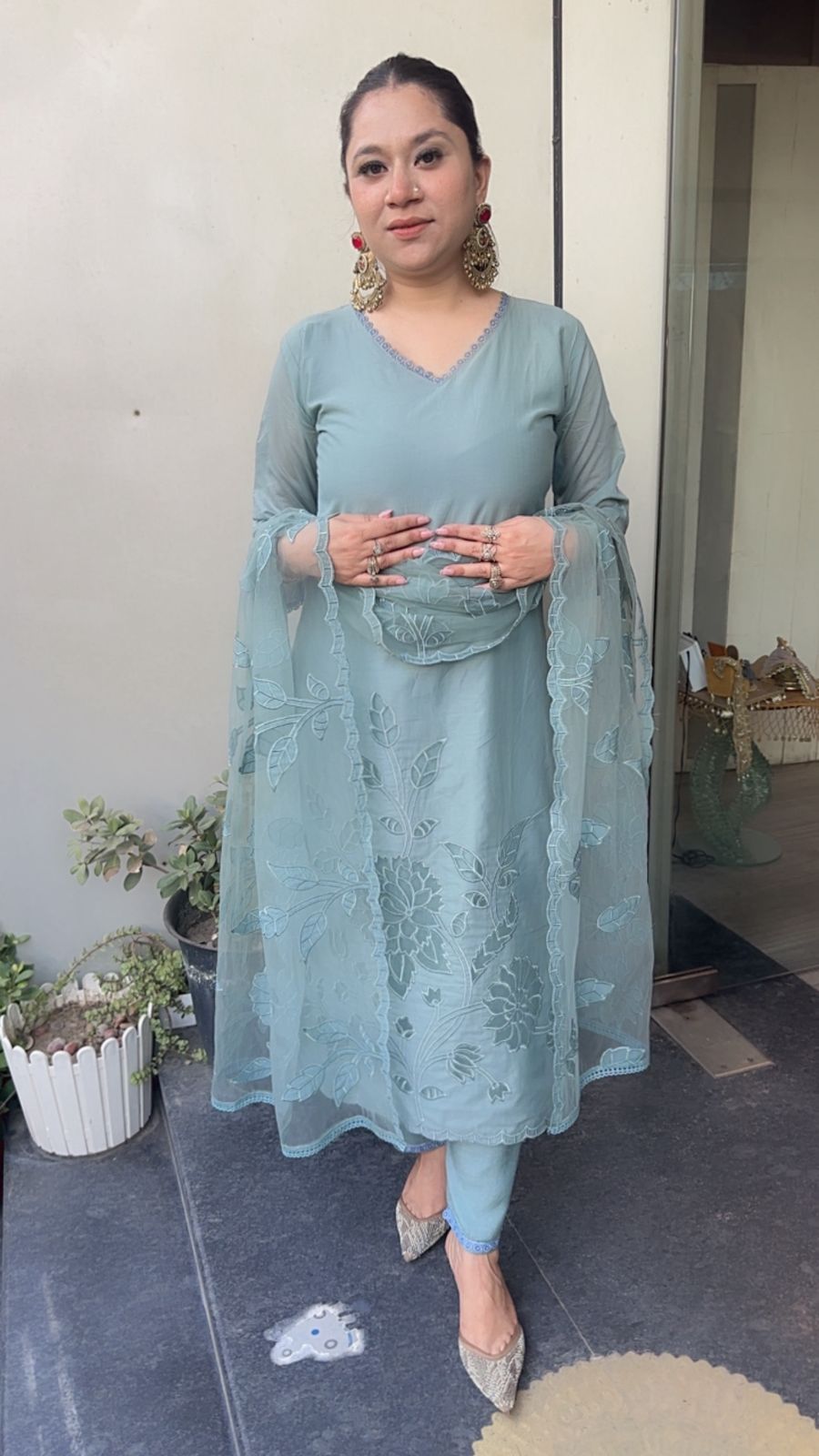 Titos Sea Blue Applique Designer Suit