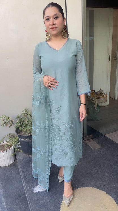 Titos Sea Blue Applique Designer Suit