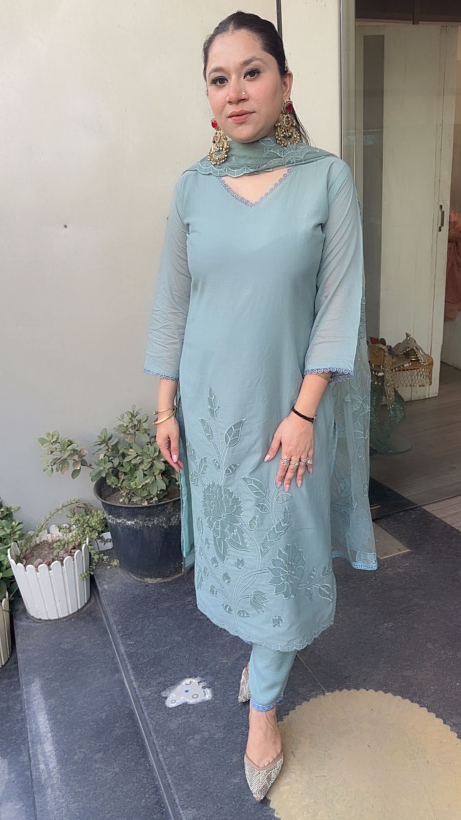 Titos Sea Blue Applique Designer Suit