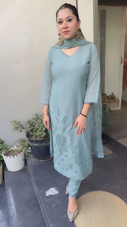 Titos Sea Blue Applique Designer Suit