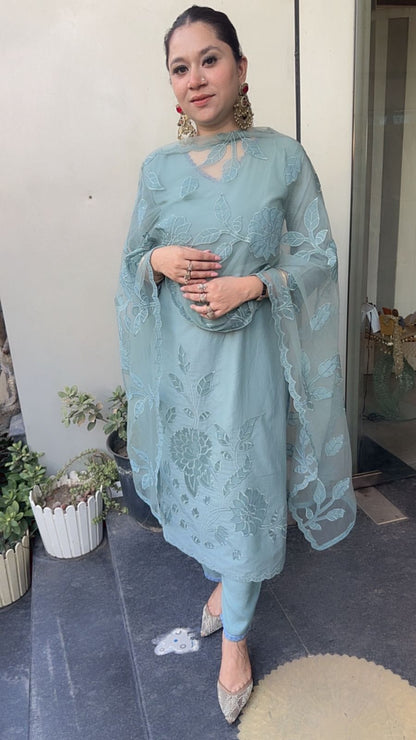 Titos Sea Blue Applique Designer Suit