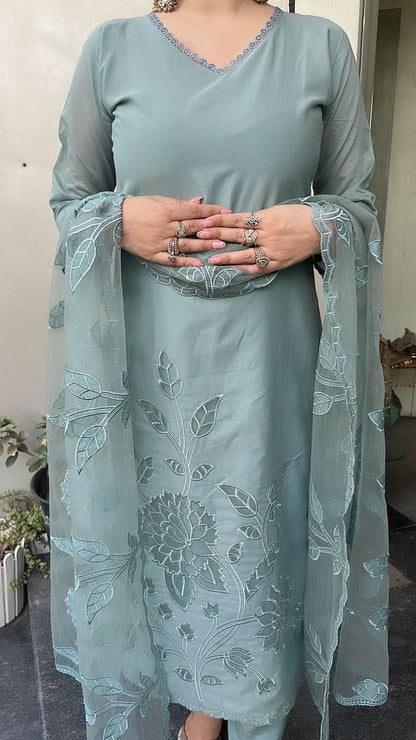 Titos Sea Blue Applique Designer Suit