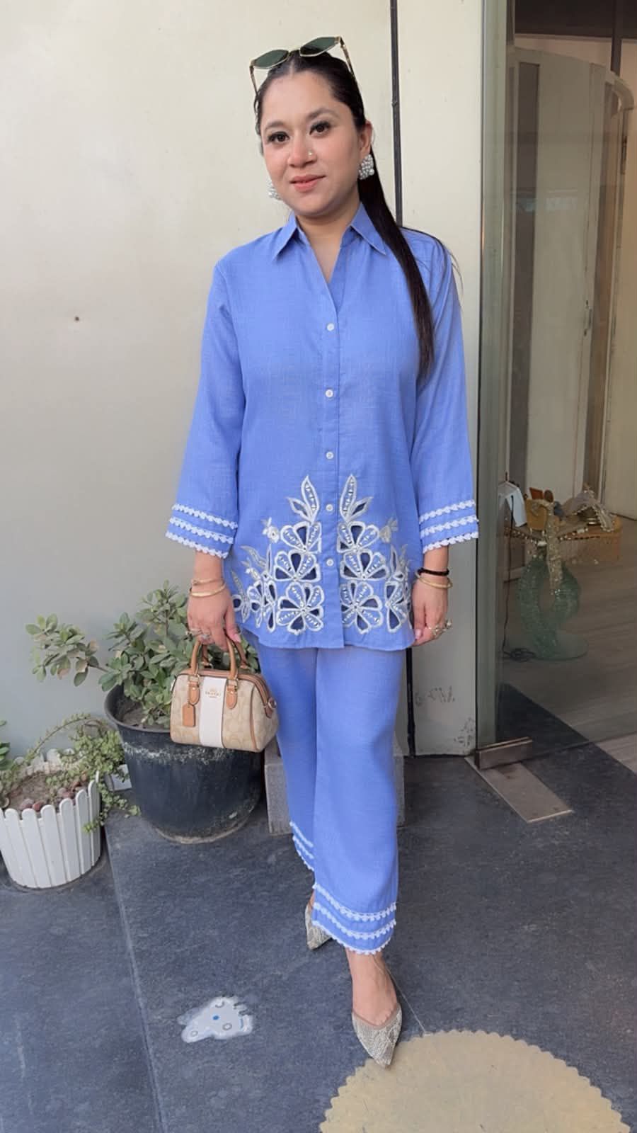 Jhalak Sky Blue Cut work Designer Cordset