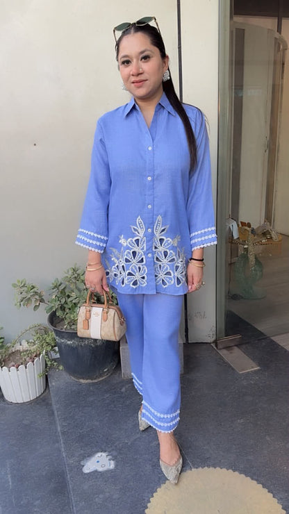 Jhalak Sky Blue Cut work Designer Cordset