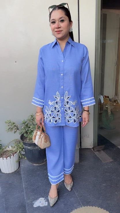 Jhalak Sky Blue Cut work Designer Cordset