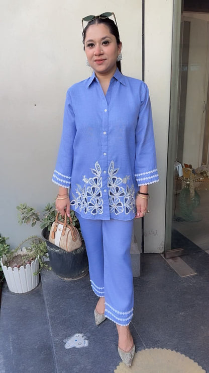 Jhalak Sky Blue Cut work Designer Cordset
