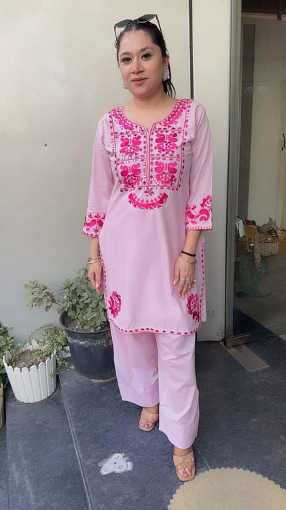 Salt pink mirror Thread work Farshi Designer Cordset