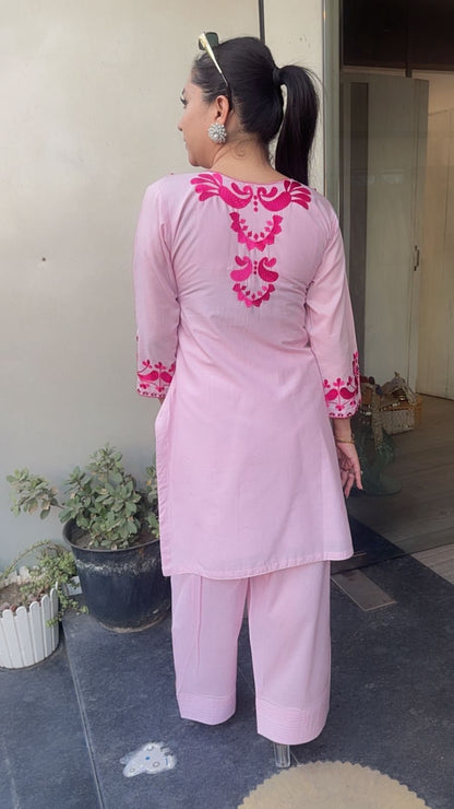 Salt pink mirror Thread work Farshi Designer Cordset