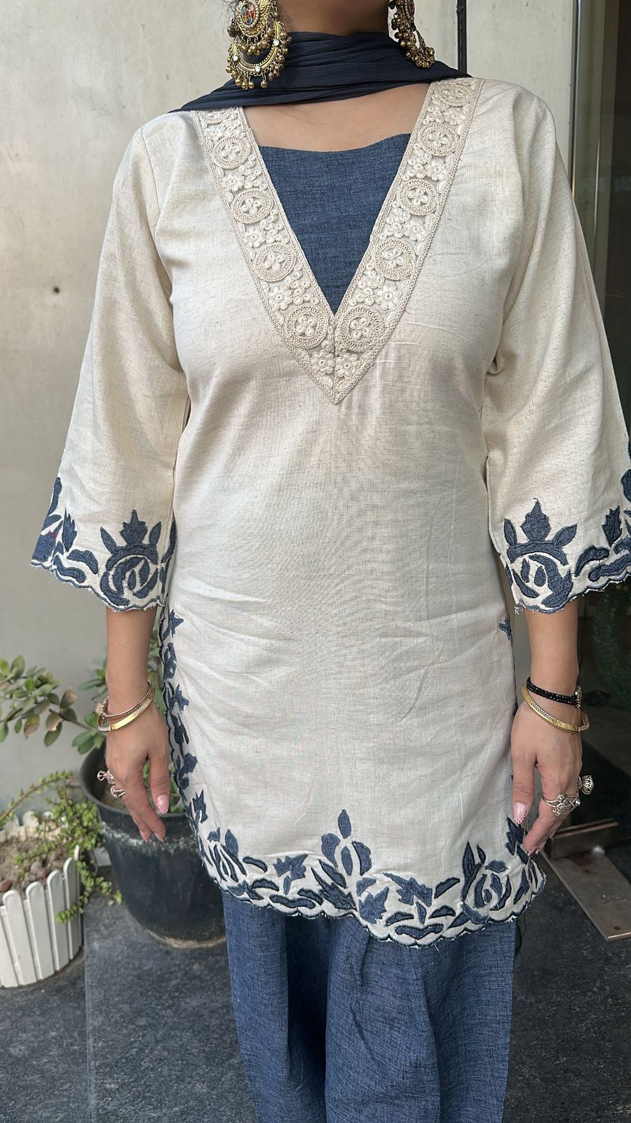 Vibes Cotton Thread work  Designer Suit