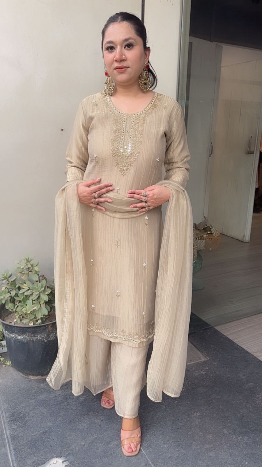Gulzar Golden Cotton Shimmer Designer Suit