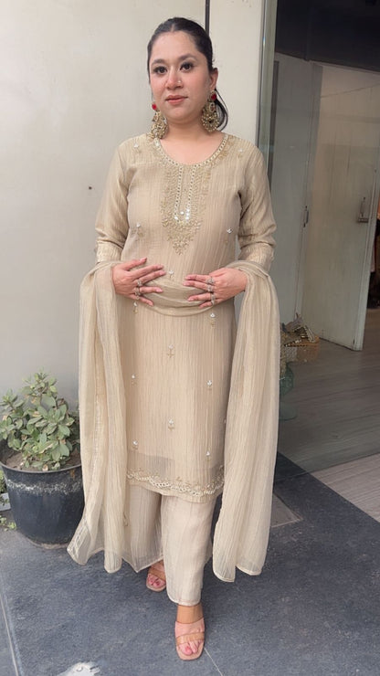 Gulzar Golden Cotton Shimmer Designer Suit