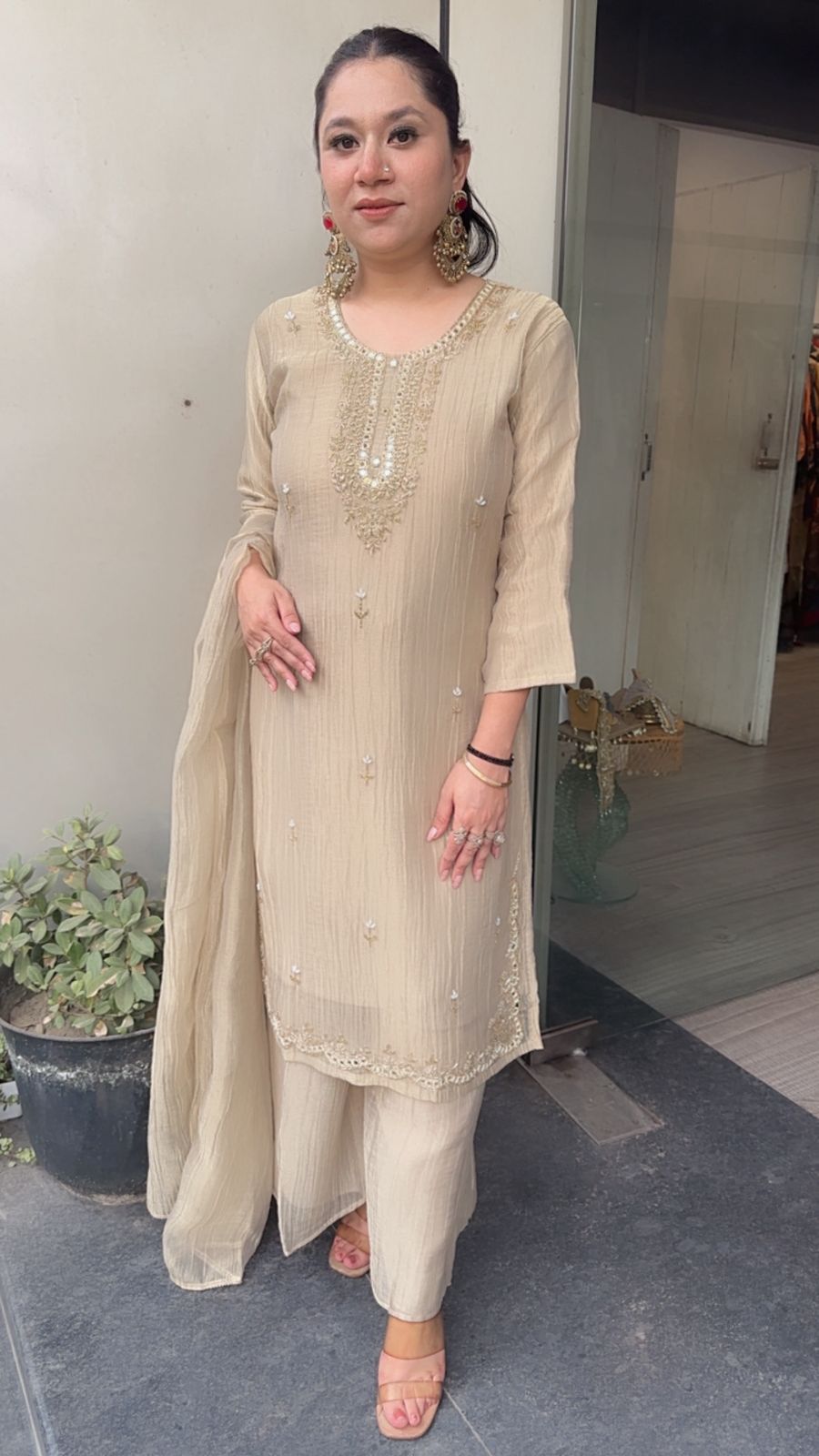 Gulzar Golden Cotton Shimmer Designer Suit