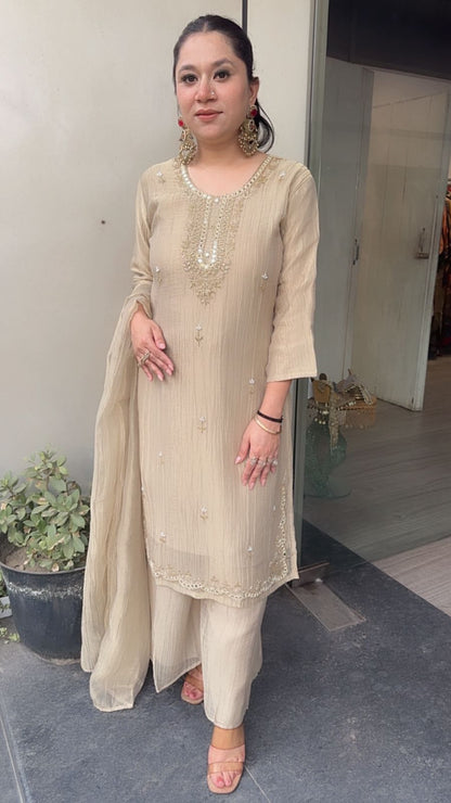 Gulzar Golden Cotton Shimmer Designer Suit