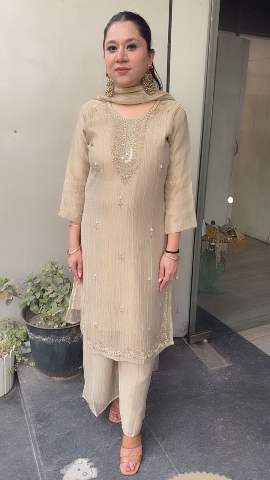 Gulzar Golden Cotton Shimmer Designer Suit