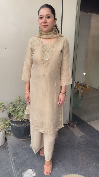 Gulzar Golden Cotton Shimmer Designer Suit