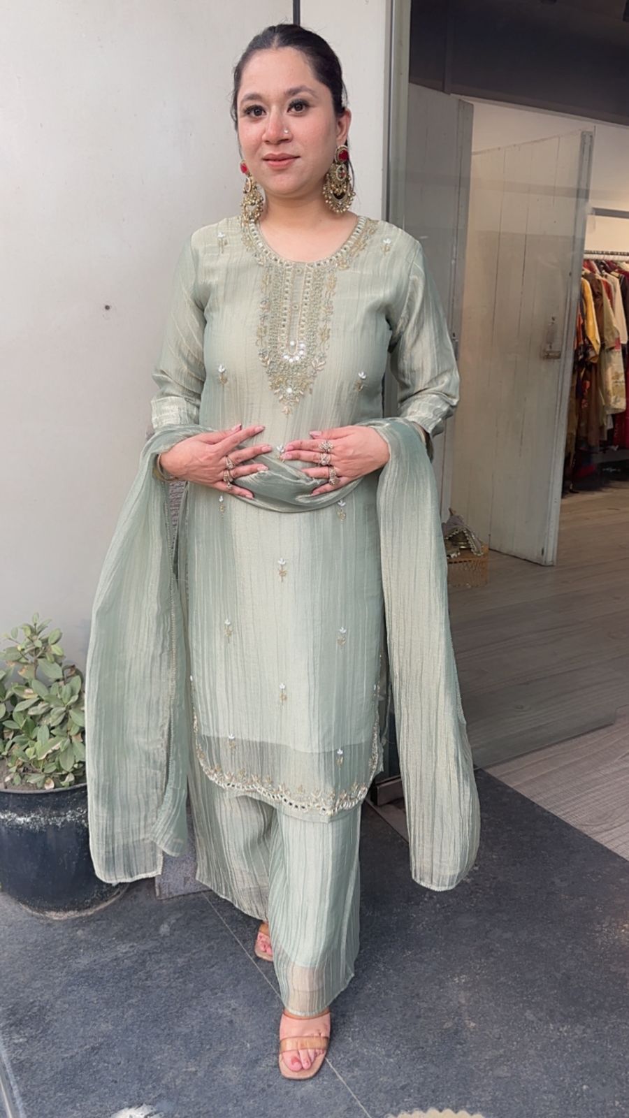 Gulzar pista Cotton Shimmer Designer Suit