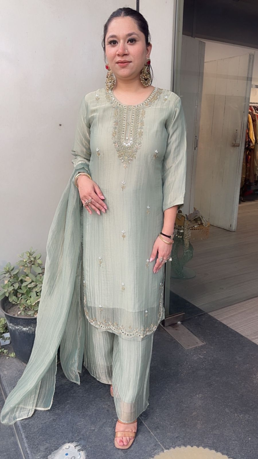 Gulzar pista Cotton Shimmer Designer Suit