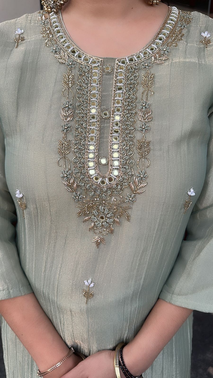 Gulzar pista Cotton Shimmer Designer Suit
