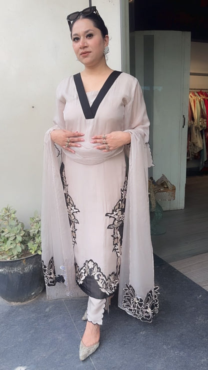 Basko Beige Cotton Organza Designer Suit