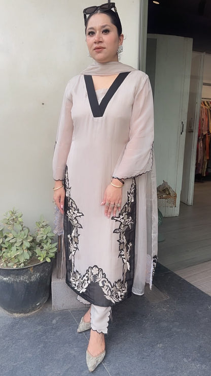 Basko Beige Cotton Organza Designer Suit