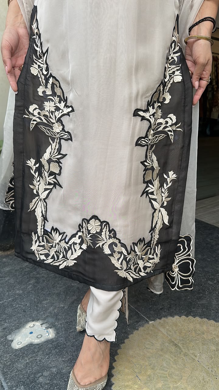 Basko Beige Cotton Organza Designer Suit
